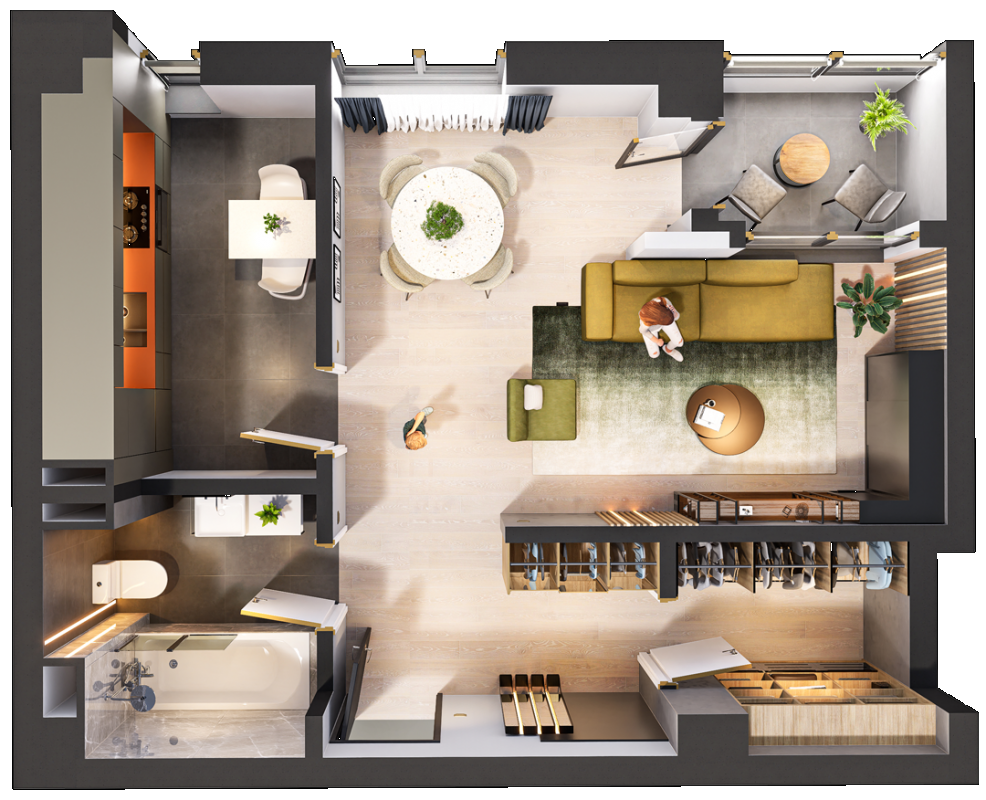 Apartamente cu o cameră tip 1A, model 3d