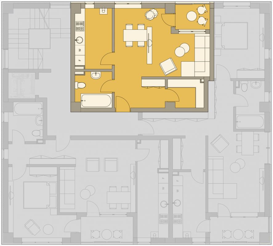 Apartamente cu o cameră tip 1A - poziționare pe etaj