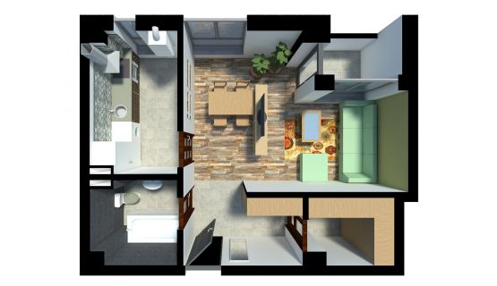 Apartamente cu o cameră tip 1A, model 3d